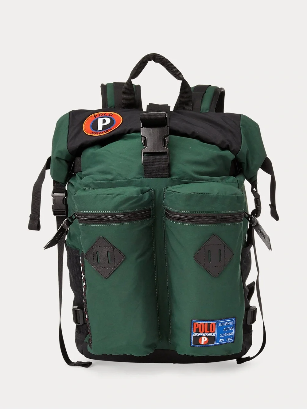 Polo by Ralph Lauren Green Nylon Dual-Pocket Roll-Top Backpack